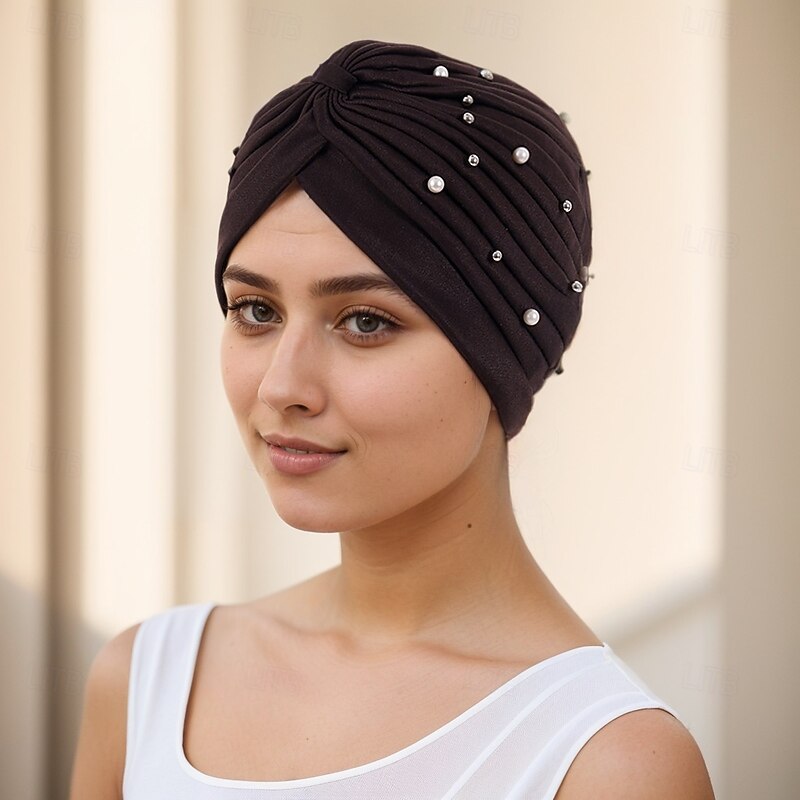 Headwear Polyester / Cotton Blend Floppy Hat Turbans Casual Church With Beading Pure Color Headpiece Headwear3
