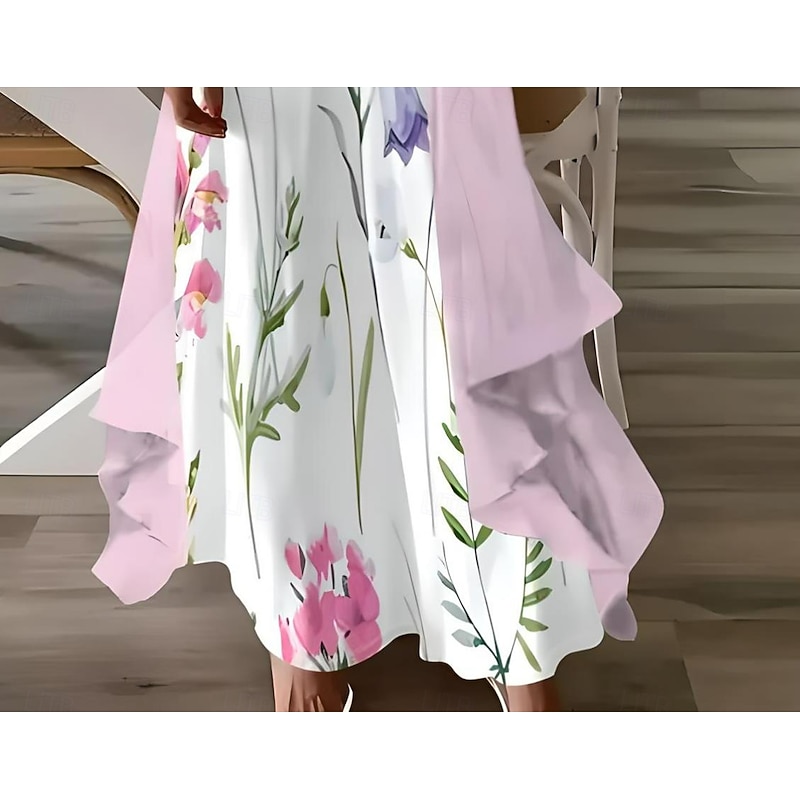 Women's Maxi Dress 2 Pieces Dress Set Sundress Summer Dress Slip Dress Vacation Formal Boho Vacation Loose Fit Floral Graphic 3/4 Length Sleeve Strap V Neck Pink Summer Spring3