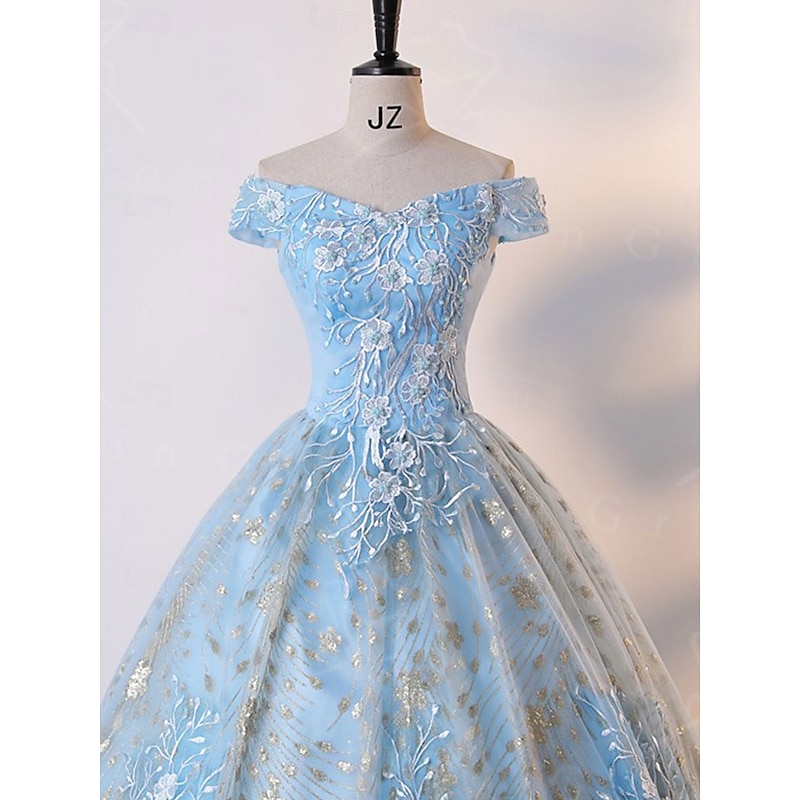 Ball Gown A-Line Quinceanera Dresses Elegant Dress Wedding Wedding Guest Floor Length Sleeveless Off Shoulder Lace Backless with Pleats Sequin2