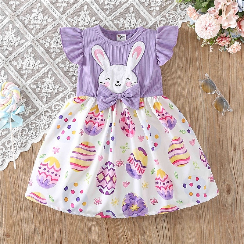 Kids Girls' Dress Rabbit Sleeveless Outdoor Casual Fashion Adorable Polyester Knee-length Casual Dress A Line Dress Summer 4 years+ Purple