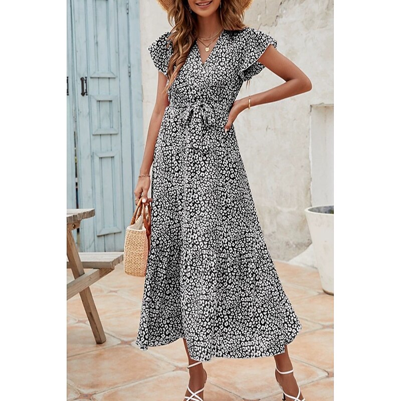 Women's Midi Dress Floral Dress Print Dress Modern Outdoor Holiday Weekend Regular Fit Flower Short Sleeve V Neck Black Wine Light Blue Summer2