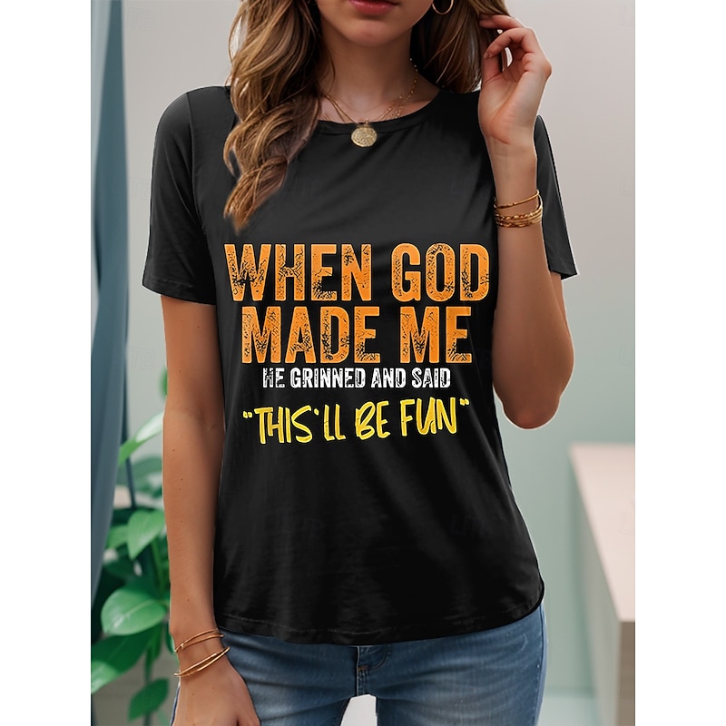 Women's T Shirt Graphic Letter Stylish Casual Short Sleeve Round Neck Regular Tops Daily Weekend Print Black White Pink Blue Purple Summer Spring