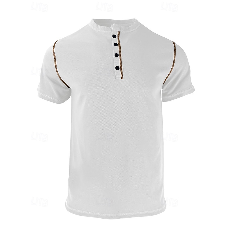 Men's T Shirt Henley Shirt Tee Short Sleeve Shirt Short Sleeve Henley Summer Solid / Plain Color Fashion Designer Fashion Vacation Street Going out Dark Brown Black White Top Tee for Men2