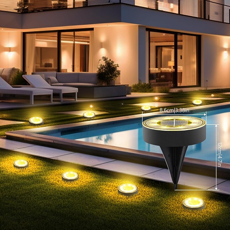 Solar Ground Lights 8 LED Bright Outdoor IP68 Waterproof Disk Light Landscape Lighting for Garden  Patio Pathway Yard Paths Decks Solar Light-6pcs/4pcs/2pcs/1PC (Warm White/Cold White)