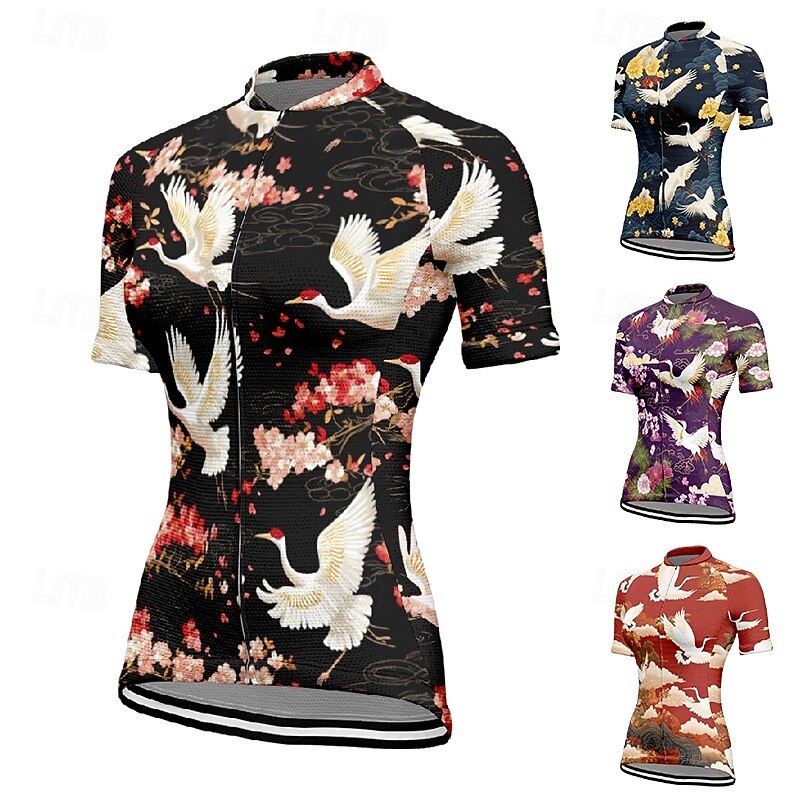 Women's Cycling Jersey Animal Flower Short Sleeve Bike Tee Tshirt Jersey with 3 Rear Pockets Mountain Bike MTB Quick Dry Anatomic Design Wicking Breathable Sports Black Red Navy Blue Clothing Apparel
