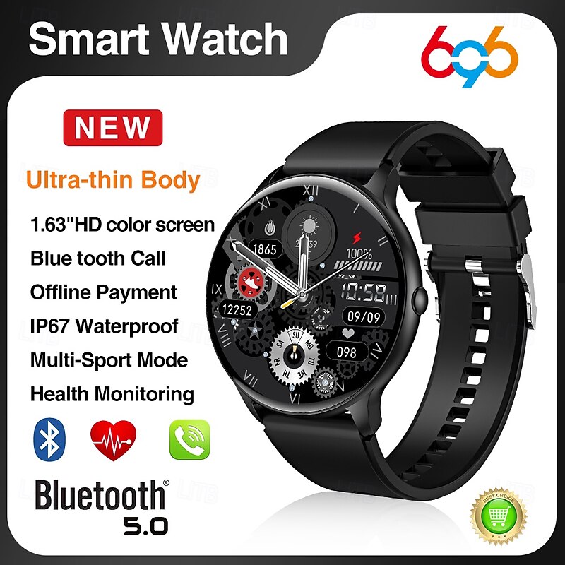 696 HDT6MAX Smart Watch 1.63 inch Smartwatch Fitness Running Watch Bluetooth ECG+PPG Pedometer Call Reminder Compatible with Android iOS Women Men Hands-Free Calls Message Reminder IP 67 47mm Watch3