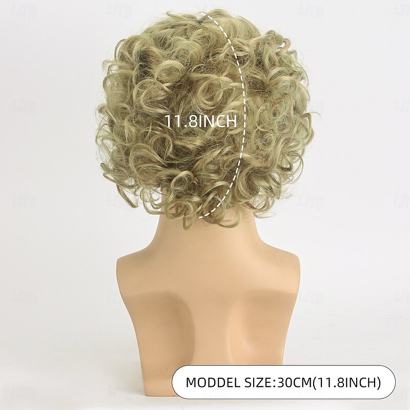 Synthetic Wig Wavy Curly Weave Asymmetrical Neat Bang Machine Made Wig 12 inch A1 Synthetic Hair Men's Classic Comfortable Color Gradient Green Multi-color4