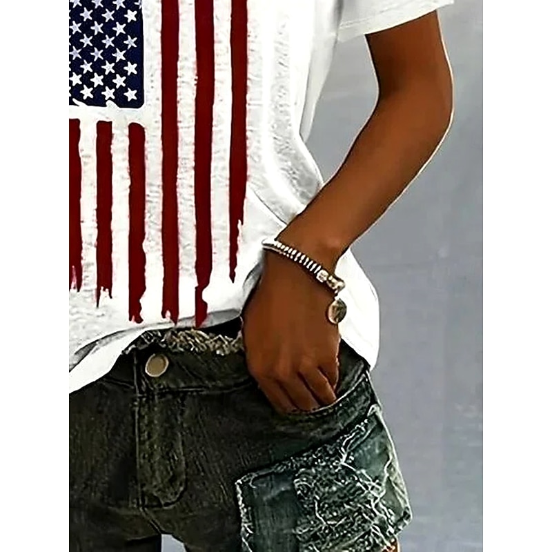 Women's Patriotic  T Shirt Graphic Flag Flag Stylish Casual Red White And Blue Short Sleeve Crew Neck Regular Tops Daily Print White Summer Spring4