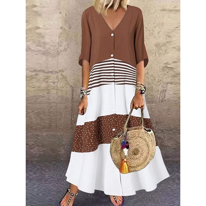 Women's Maxi Dress T Shirt Dress Tee Dress A Line Dress Fit And Flare Dress Casual Daily Regular Fit Graphic Half Sleeve V Neck Black Blue Brown Green Summer
