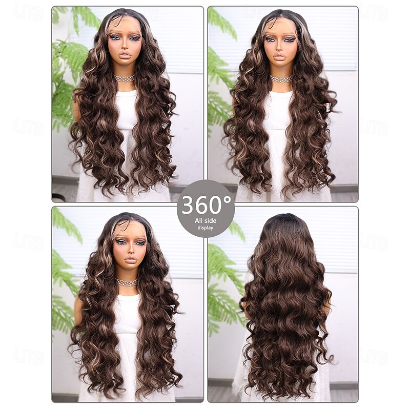 Synthetic Lace Wig Body Wave Style 30 inch Mixed Color Middle Part 13x4 Lace Front Wig Women's Wig Dark Brown / Light Brown2