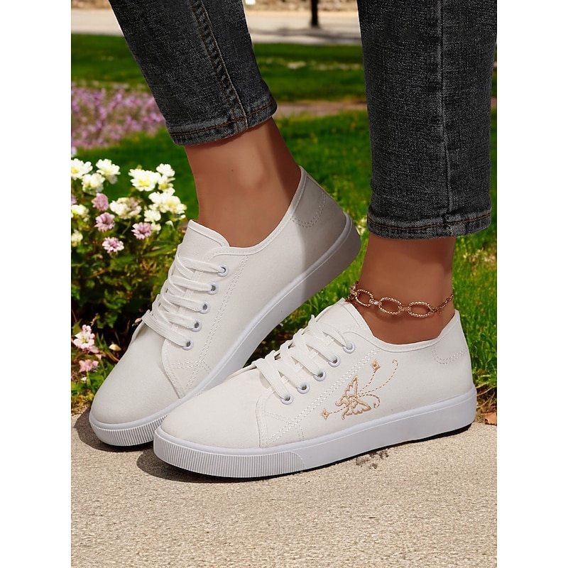 Women's White Flexible Canvas Sneakers – Lightweight Foldable Lace-Up Shoes for Travel, walking and Casual wear