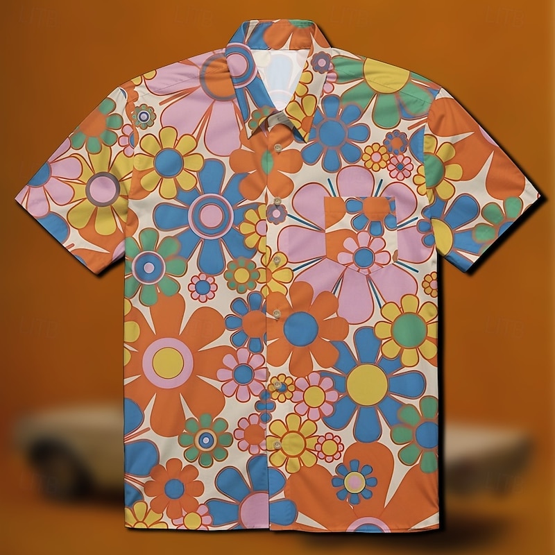 Retro Vintage 1970s Shirt Aloha Shirt Hippie Disco Floral Fancy Dress Men's Masquerade Vacation Party Pride Parade Adults' Shirt3