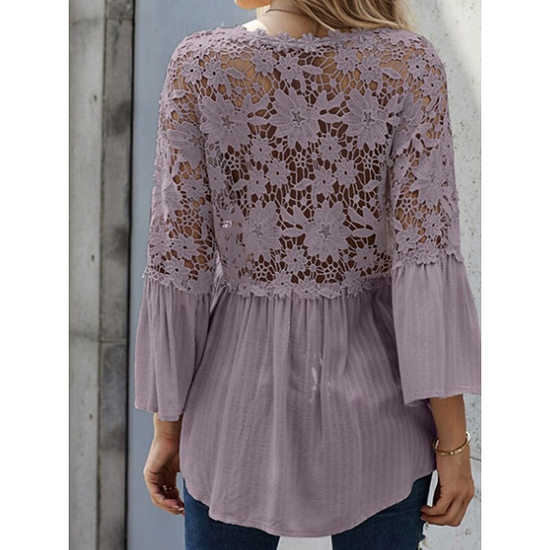 Women's Blouse Solid Color Stylish Casual Long Sleeve V Neck Regular Tops Daily Buttons Black White Red Purple Green Summer Spring2