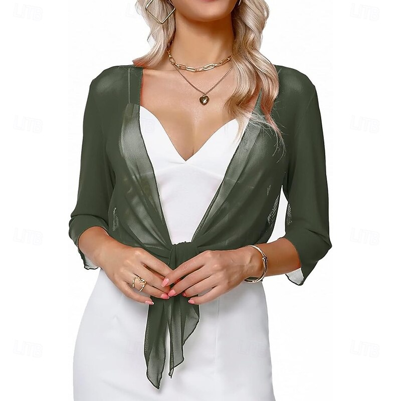 Women's Wrap Elegant 3/4 Length Sleeve Chiffon Wedding Wraps With Pure Color For Party Spring & Summer3