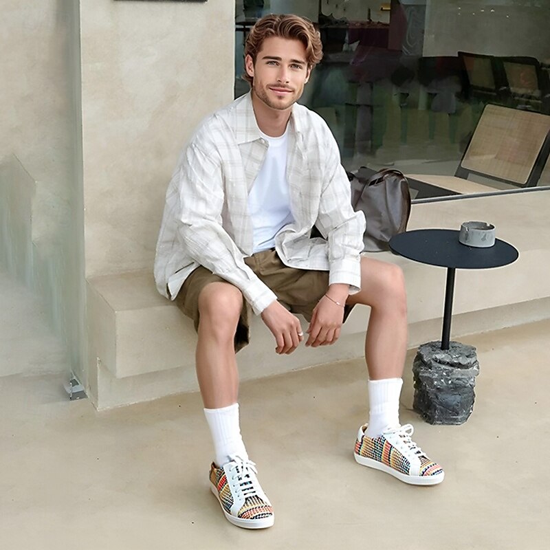 Men's Multicolor Woven Sneakers – Trendy Nylon Knit Lace-Up Casual Shoes for Daily Wear & Travel2