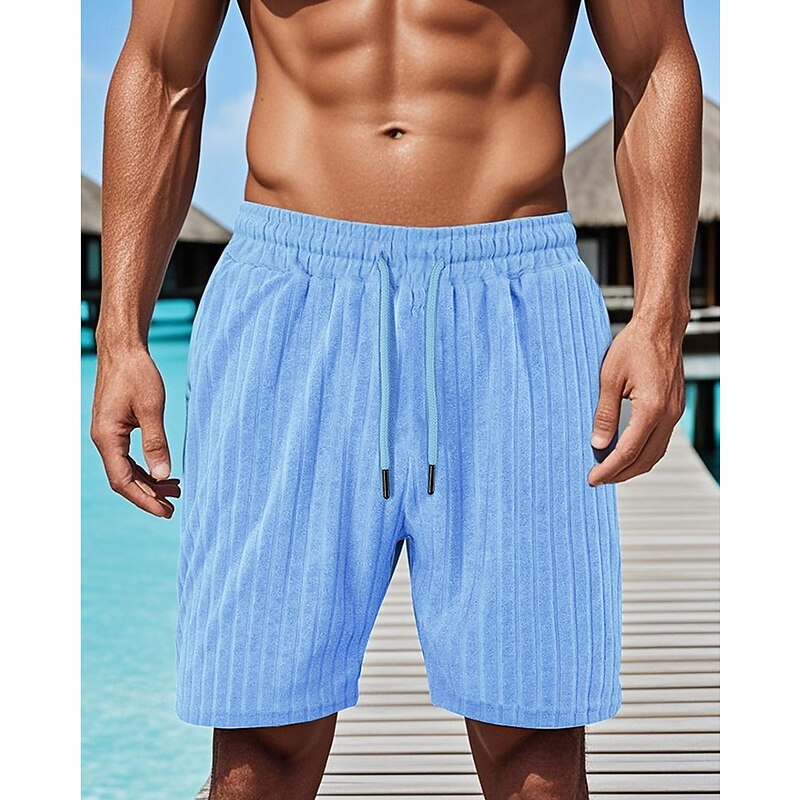 Men's Summer Shorts Beach Shorts Pocket Drawstring Elastic Waist Plain Comfort Breathable Short Vacation Holiday Beach Hawaiian Boho Black Wine