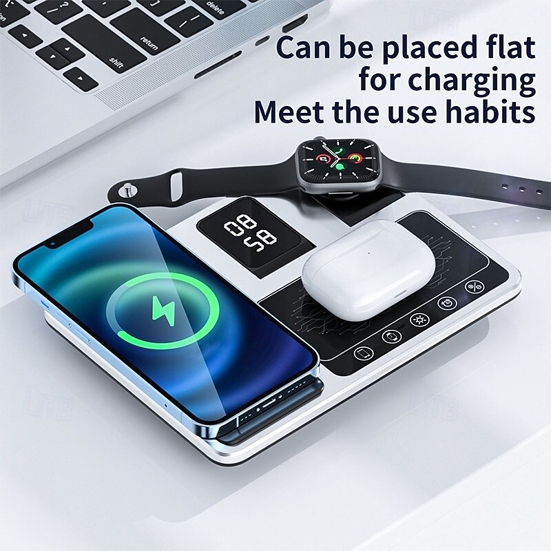 Wireless Charger 30W Output Power Wireless Charging Station Foldable Charging Station CE Certified Fast Wireless Charging MagSafe 4 in 1 For Compatible with any wireless charging enabled devices2