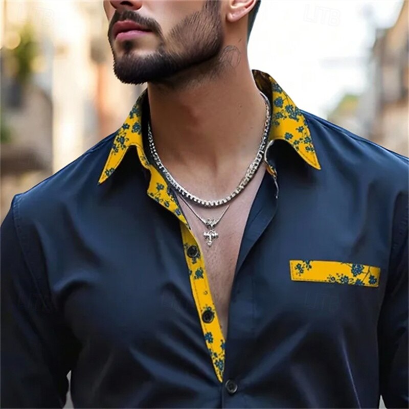 Men's Dress Shirt Plain Wedding Outdoor Navy Blue Long Sleeve Spread Collar Summer Spring Clothing Apparel2