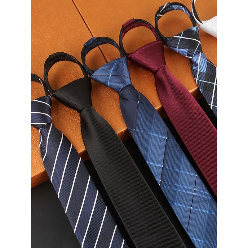 Men's Pre-Tied Narrow Zip Ties - Classic Stripes and Solids, Adjustable, Easy-To-Wear Ties for Business, Weddings and Formal Events2