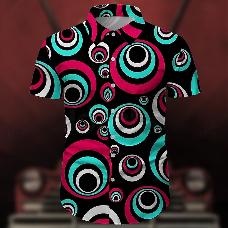 Retro Vintage 1970s Shirt Aloha Shirt Hippie Disco Geometic Fancy Dress Men's Masquerade Vacation Party Pride Parade Adults' Shirt2