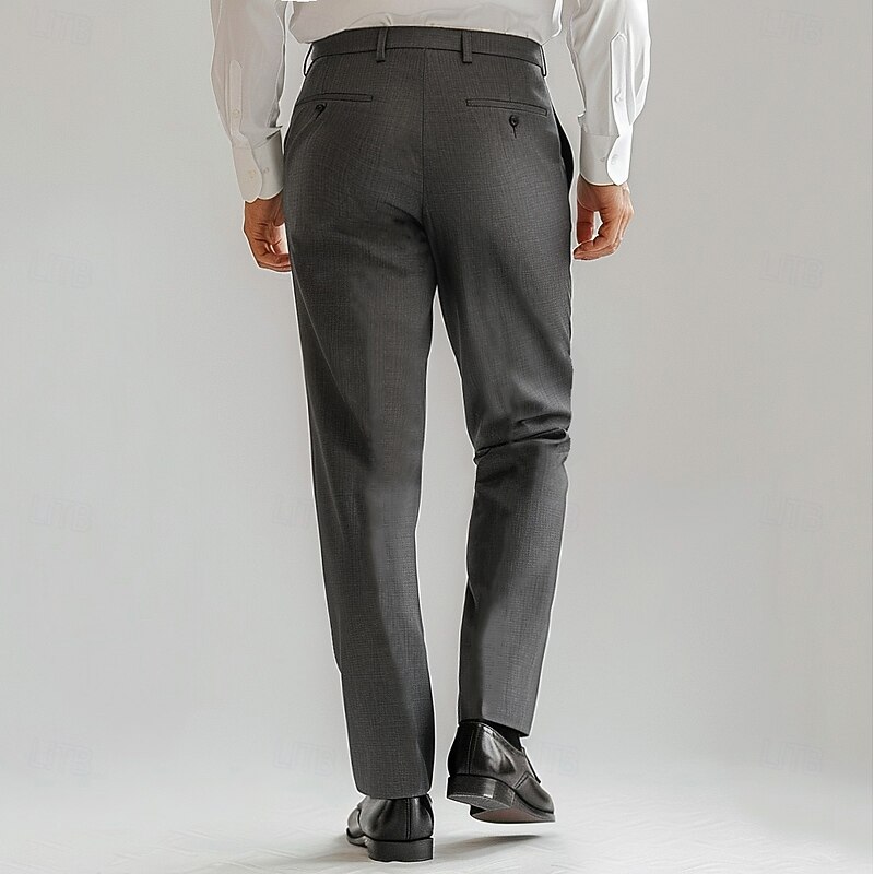 Men's Dress Pants Solid Color Wearable No-Iron Full Length Formal Wedding Party Elegant Fashion Black Grey Micro-elastic2