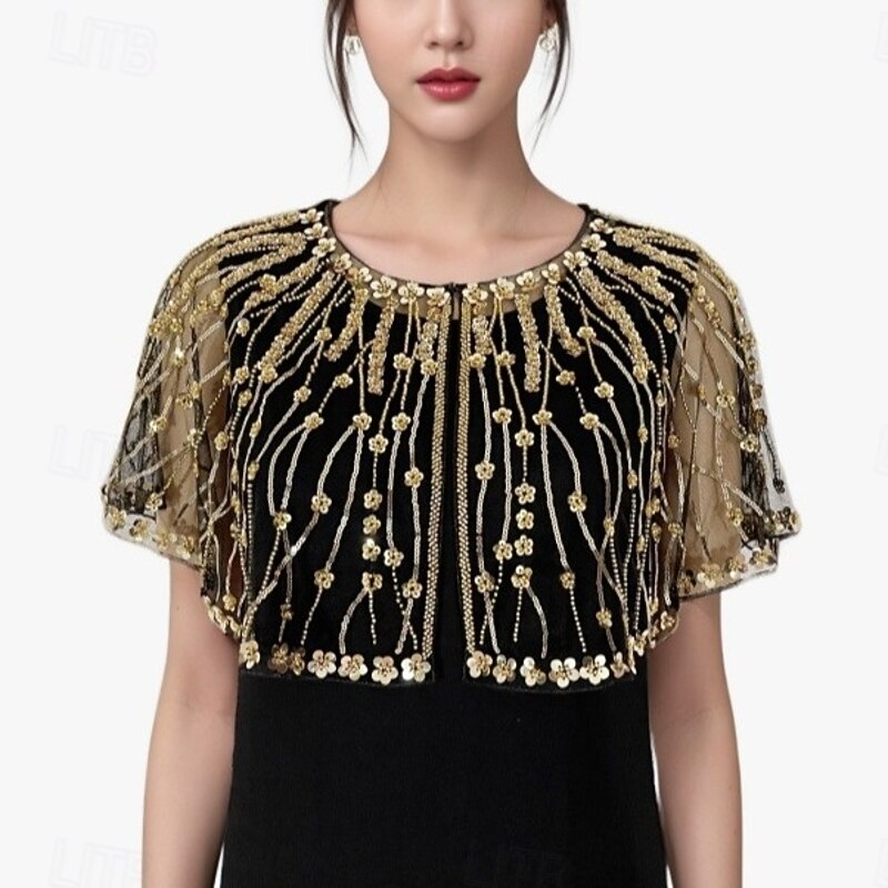 Retro Vintage Roaring 20s 1920s Scarf Wrap Shawls The Great Gatsby Flapper Girl Sequins Fancy Dress Women's Carnival Wedding Evening Party Masquerade Adults' Shawl