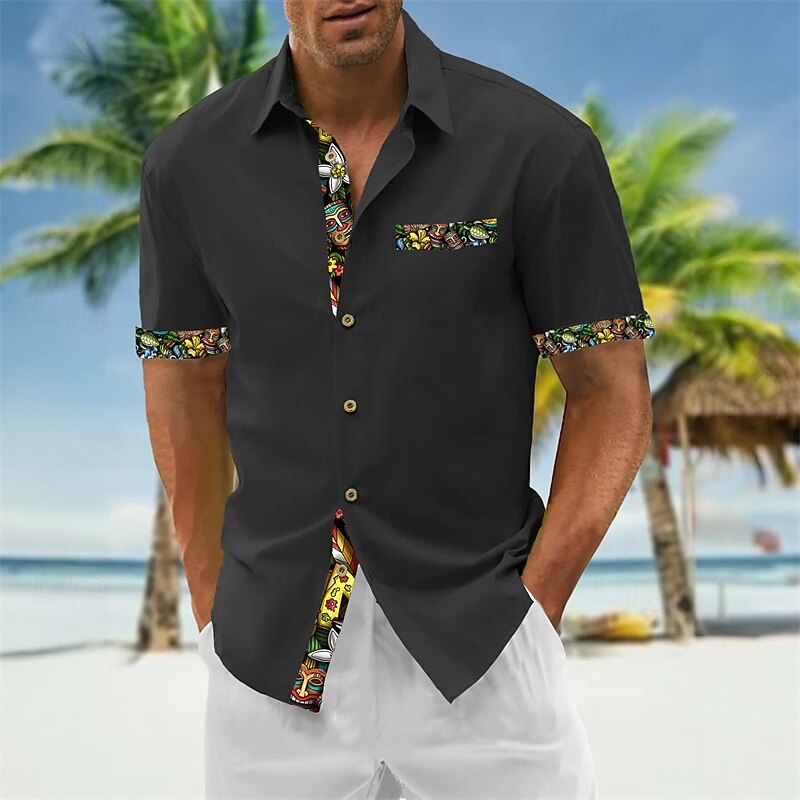 Men's Shirt Summer Shirt Casual Shirt Beach Shirt Button Up Shirt Black White Wine Green Dark Gray Short Sleeve Printing Lapel Vacation Hawaiian Clothing Apparel Polyester Fashion Casual Comfortable2