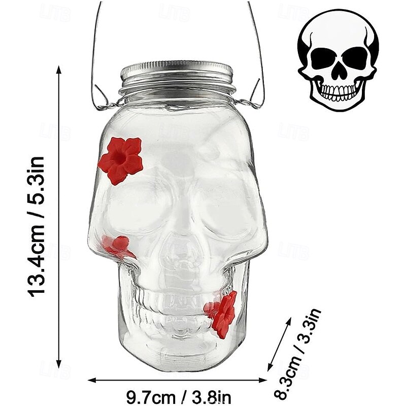 Hummingbird Feeder for Outdoors Hanging, Skull Shaped Humming Bird Feeder with 4 Feeding Ports, Halloween Gothic Bird Feeder Garden Backyard Decorative, Clear2