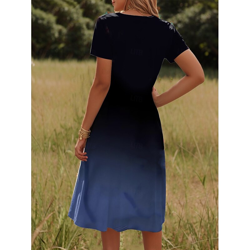 Women's Mini Dress A Line DressSundress Summer Dress Vacation Casual Vacation Daily Regular Fit Floral Graphic Short Sleeve Crew Neck Dark Blue Summer2