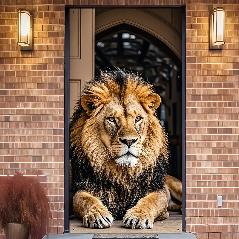 Animal Lion Door Decorations Door Covers Door Tapestry Door Curtain Decoration Backdrop Indoor/Outdoor Door Banner for Front Door Farmhouse2