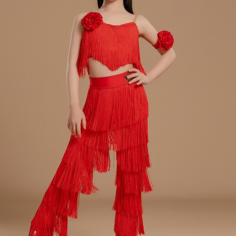 Kids' Dancewear Top Tassel Girls' Performance Daily Wear Sleeveless High Lycra4