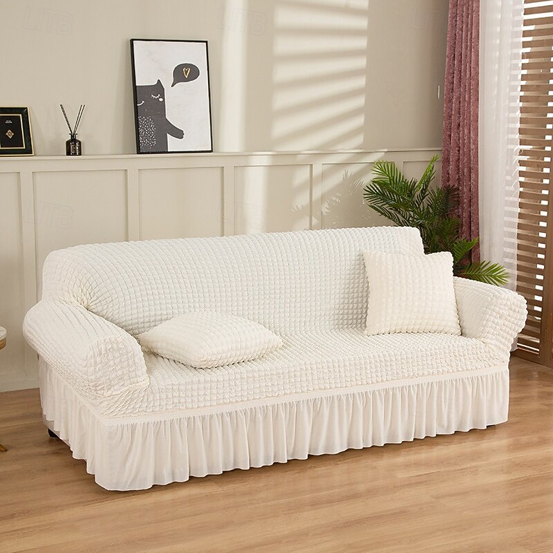 3D Bubble Lattice Elegant Stretch Sofa Cover Loveseat Cover Couch Cover Spandex Elastic Sofa Slipcover Protector with Skirt