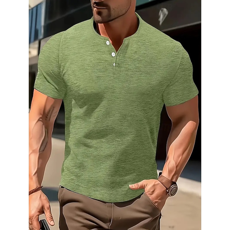 Men's Button T Shirt T Shirt Henley Shirt Tee Short Sleeve Henley Summer Solid / Plain Color Fashion Designer Fashion Vacation Street Going out Navy White Green Top Tee for Men