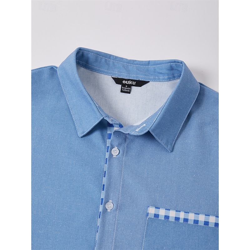 Men's Shirt Linen Shirt Beach Shirt Plaid Home Holiday Blue Green khaki Short Sleeve Turndown Summer Clothing Apparel4