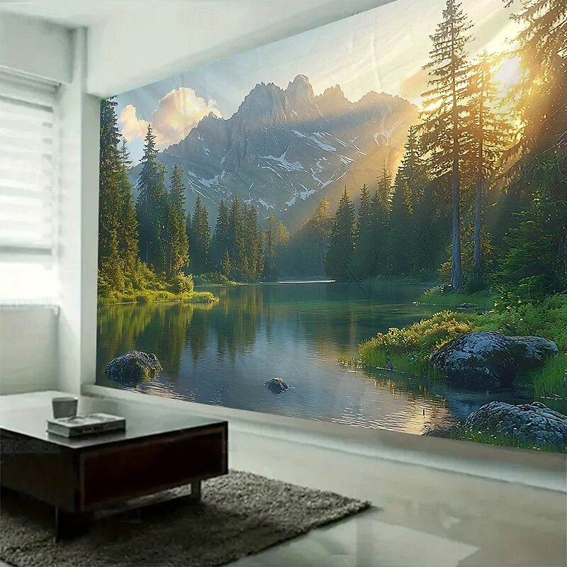 Lake landscape Hanging Tapestry Wall Art Large Tapestry Mural Decor Photograph Backdrop Blanket Curtain Home Bedroom Living Room Decoration4