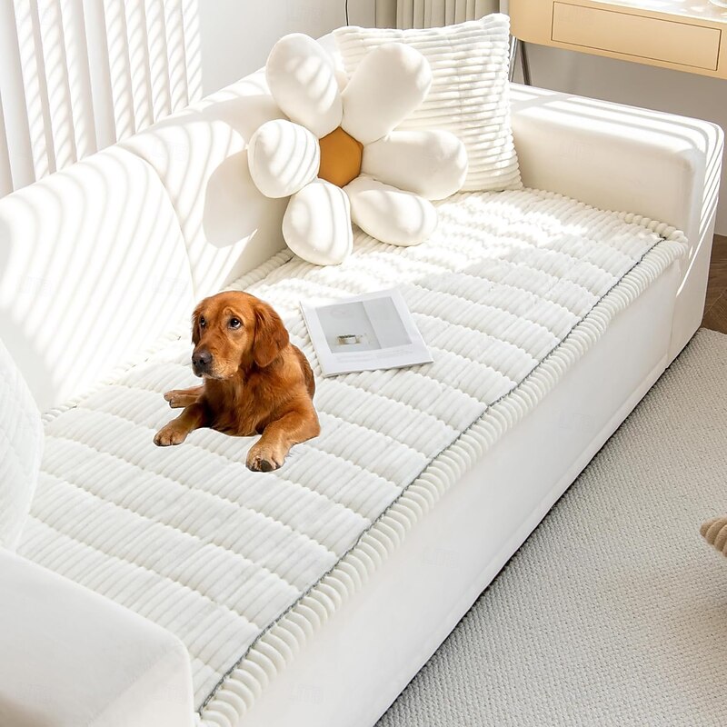 Soft Corduroy Box Cushion Pet Couch Cover, Couch Covers for Dogs, Washable Dog Sofa Covers Couch Protector, Fuzzy Non Slip Couch Slipcover Pet Friendly