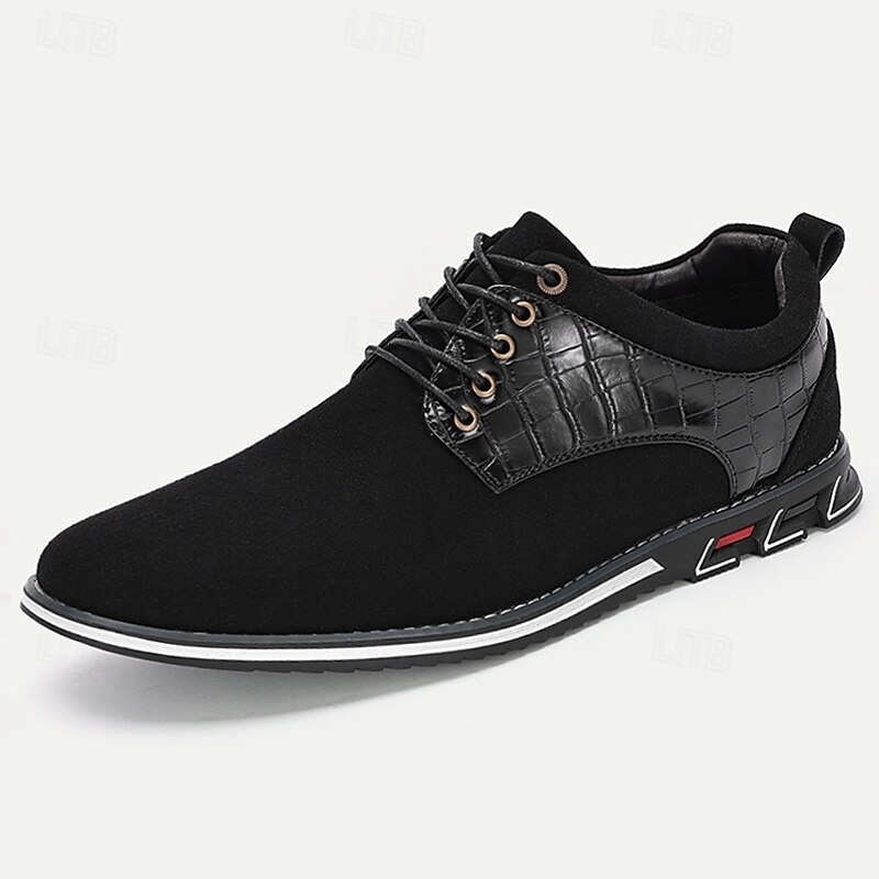 Men's Black Lace-Up Dress Shoes with Crocodile Pattern, Sleek and Stylish for Corporate and Social Gatherings3