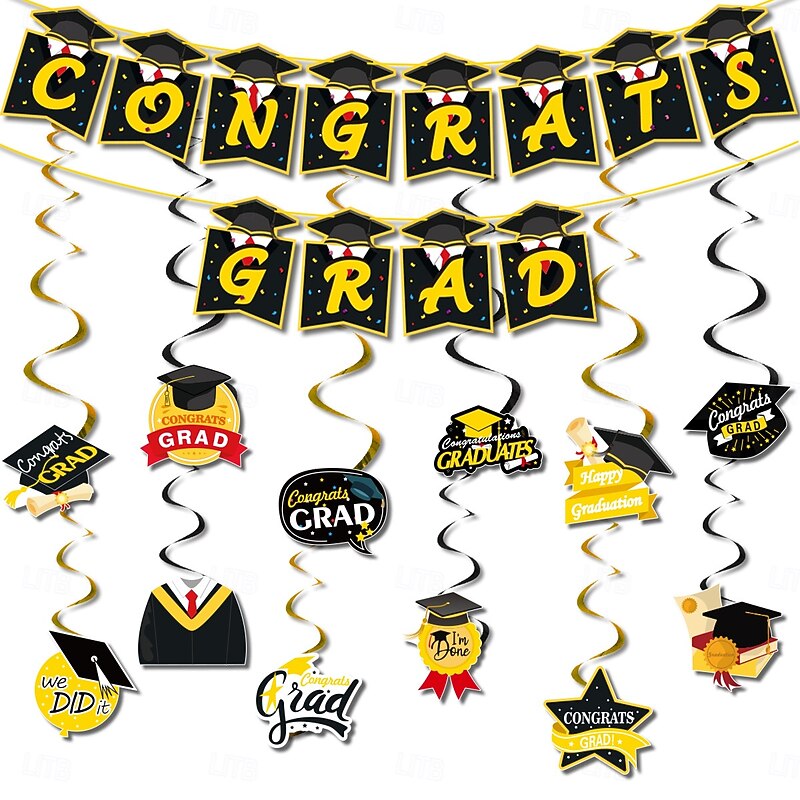 2025 Graduation Party Decorations, Graduate Themed Banner, Spiral Hanging Decorations, Balloon Set for Graduation Ceremony Celebration2