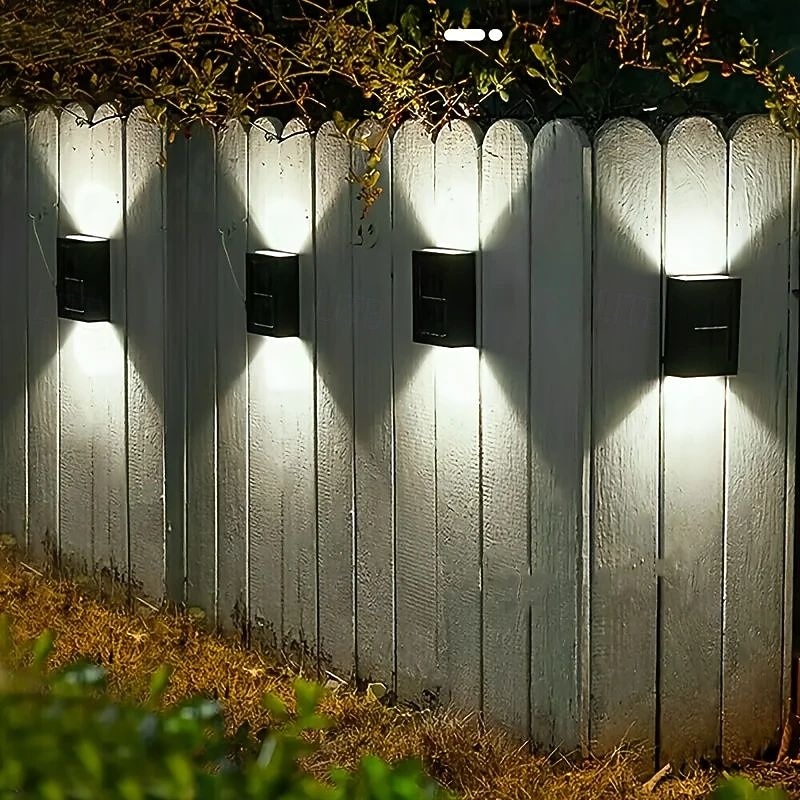 4PCS LED Solar Outdoor Wall Lights Waterproof Up and Down Lighting 2LED Outdoor Waterproof Fence Light Suitable for Yard Garage Porch Garden Decoration
