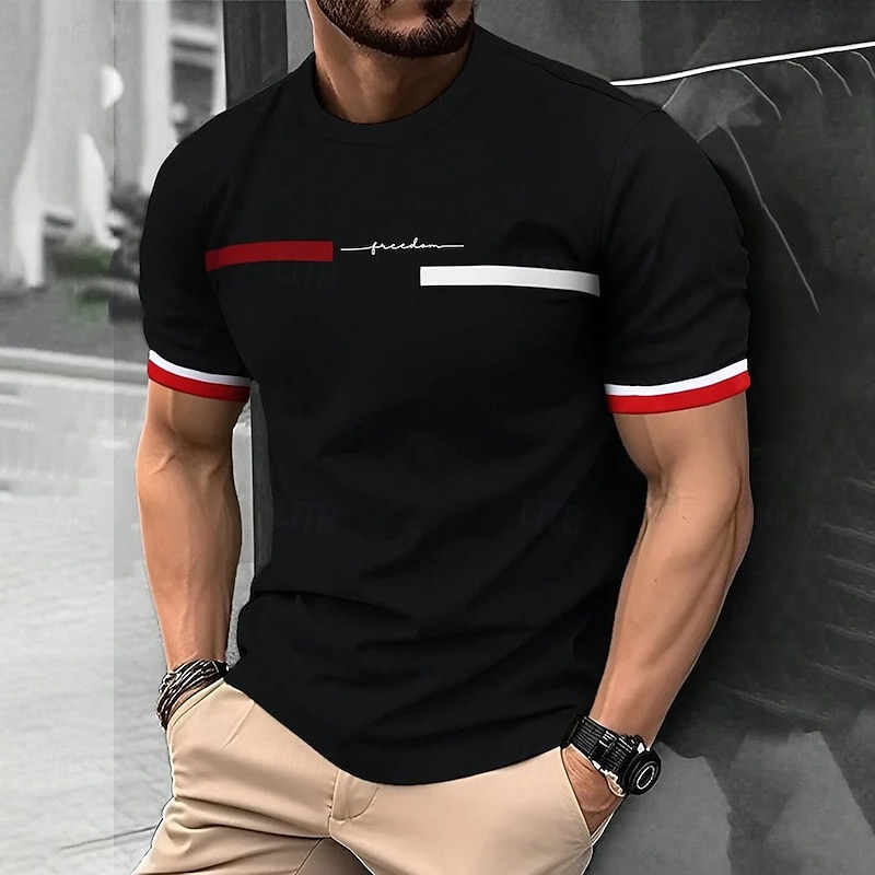 Men's Tee Short Sleeve Shirt Tee Top Short Sleeve Crewneck Spring &  Fall Letter Print Fashion Designer Print Vacation Street Going out Navy Black White Top Tee for Men4