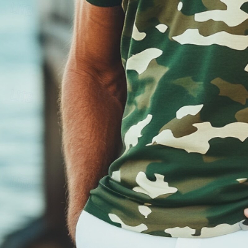 Men's Print Camouflage T Shirt Henley Shirt Short Sleeve Designer Retro Vintage Street Casual Daily Summer Spring Army Green Henley Henley T-Shirt4