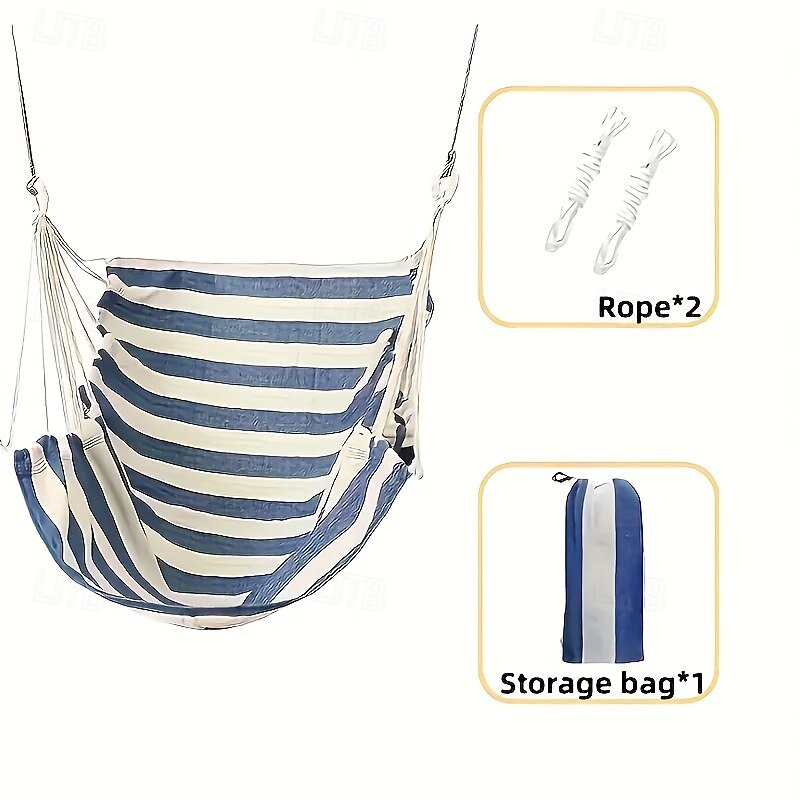 2 Ropes Hanging Chair Striped Fabric Leisure Fabric Striped Hanging Chair Without Cushion And Pillow, with 2 Ropes And Storage Bag3