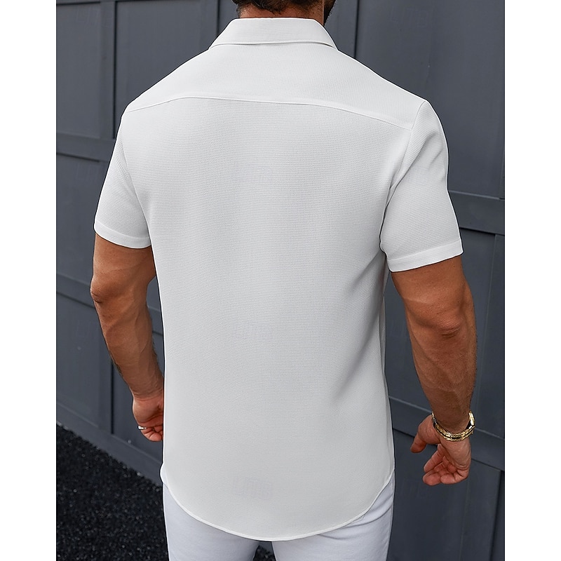 Men's Shirt Summer Shirt Casual Shirt Beach Shirt Button Up Shirt Black White Short Sleeve Plain Shirt Collar Vacation Hawaiian Front Pocket Clothing Apparel Polyester Fashion Casual Comfortable2