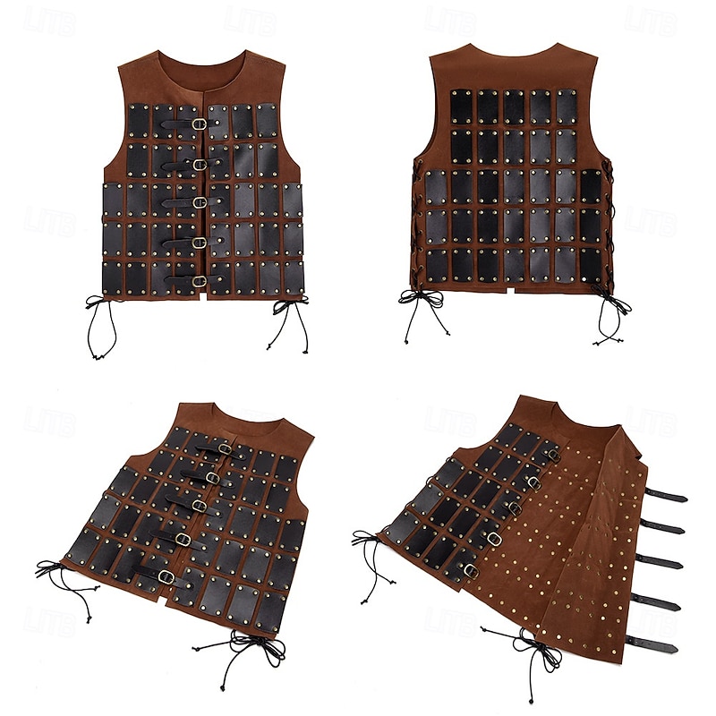 Retro Vintage Medieval Renaissance Armor Vest Chest Guard Warrior Viking Fancy Dress Men's Viking Halloween Carnival Performance Party LARP Adults' Vest4
