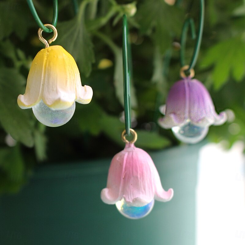 9 Pcs Lily of The Valley Garden Stakes Decor Metal Yard Art Ornaments Spring Summer Resin Flower Garden Stakes Outdoor Lawn Pathway Patio Plant Pot, Flower Bed4