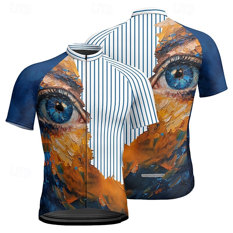 Men's Cycling Jersey Graphic Short Sleeve Bike Tee Tshirt Jersey with 3 Rear Pockets Mountain Bike MTB Quick Dry Anatomic Design Wicking Breathable Sports Blue Clothing Apparel