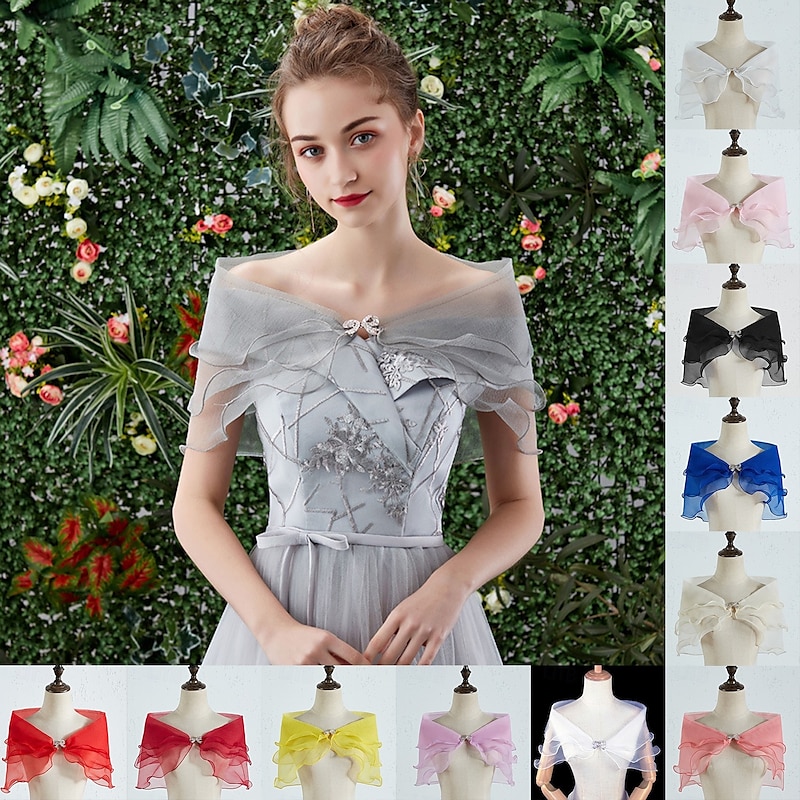 Shawls Women's Wrap Bolero Shrug Coats / Jackets Elegant Sun Protection Short Sleeve Chiffon Wedding Wraps With Pure Color For Formal Spring & Fall dr