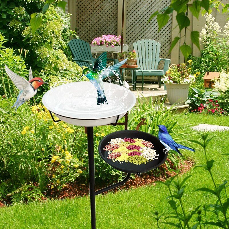 Garden Bird Feeder Metal Craft Outdoor Lawn Stake Bird Bath and Feeder, Garden Bird Bath Basin for Yard Decor and Bird Watching3