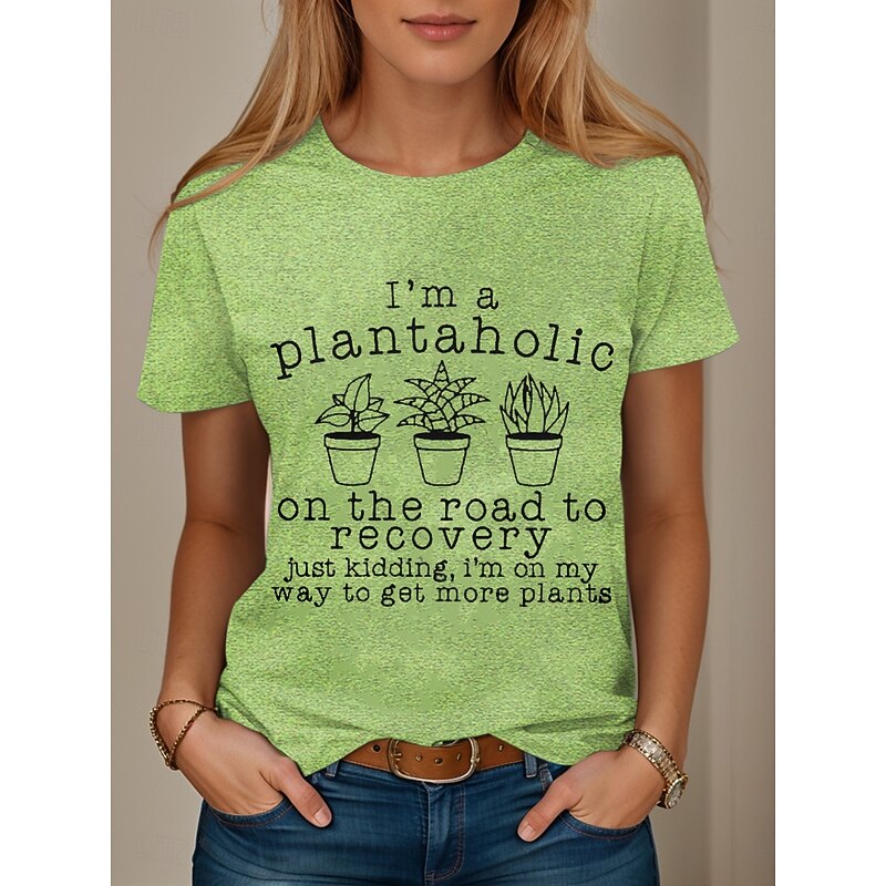 Women's T Shirt Graphic Letter Stylish Casual Short Sleeve Round Neck Regular Tops Daily Weekend Print Black White Pink Blue Green Summer Spring