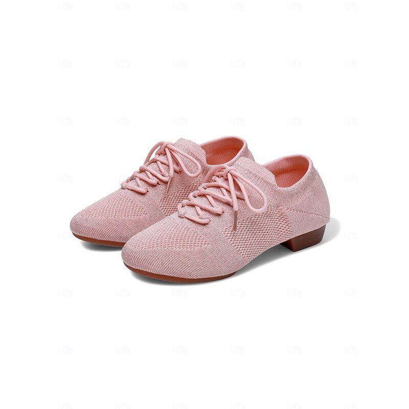 Women's Pink Knit Lace-Up Dance Shoes with Low Heel – Comfortable Casual & Ballroom Shoes